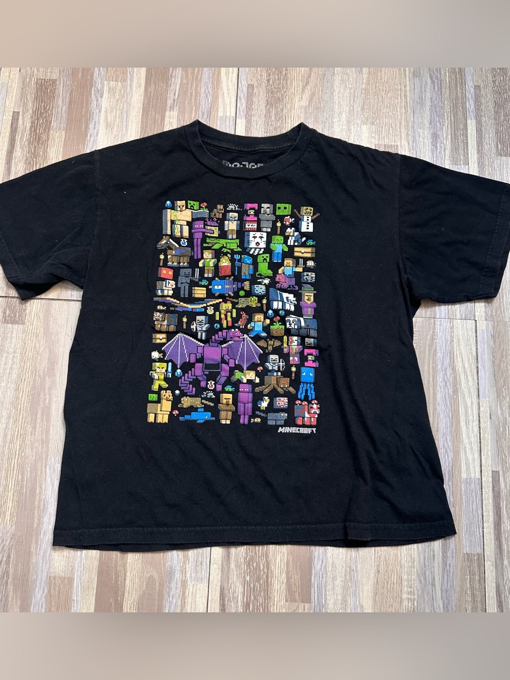 Minecraft Black Graphic Tee with Colorful Pixel Characters Size Youth Medium